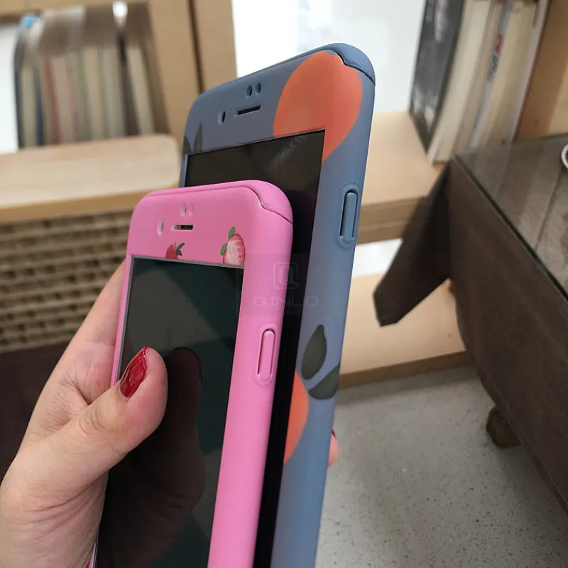 QINUO 360 градусов полный чехол для телефона iPhone 6 7 8 Plus X XR XS Max фруктовый Узор Жесткий