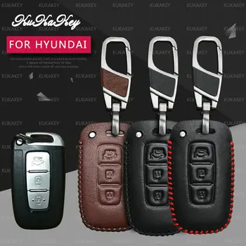 

Leather Car Key Cover with Leather Car Keychain Ring Holder For Hyundai ELANTRA IX35 SONATA 8 VELOSTER Car Interior Accessories