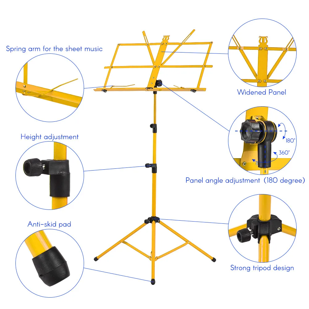 Складная музыкальная листовая подставка для штатива металлическая Музыкальная подставка держатель с водонепроницаемой сумкой для переноски 5 цветов Запчасти и аксессуары для гитары