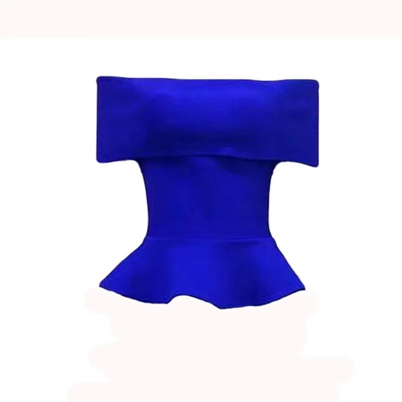 

2019 New Fashion Blue Black White Solid Women Sexy Slash Neck Ruffles Celebrity Bandge Tops