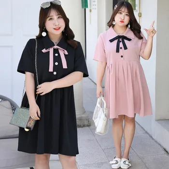 

Plus size flare dress Summer cute Chiffon Dress turn down collar Elegant Vestidos flare dress Casual Bohemian beach dress 4XL