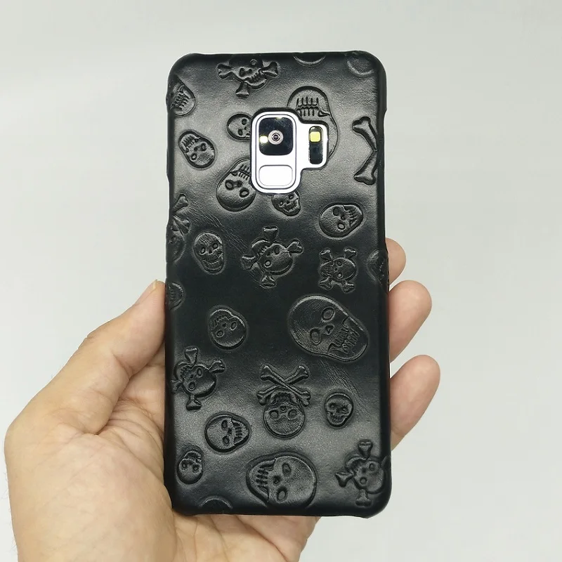 

Solque Genuine Leather Skull 3D Case For Samsung Galaxy S8 S9 Plus S 8 S8Plus Cell Phone Luxury Ultra Slim Thin Hard Cover Cases
