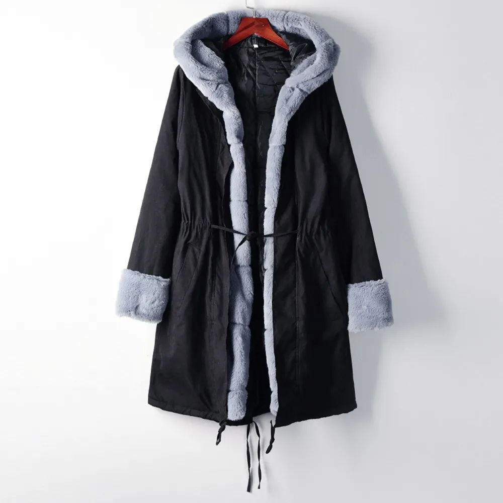 Newly Womens Faux Fur Winter Jacket Parka Hooded Coat Fishtail Overcoat Oversize Long Sleeves Coats Dropship Nov.2