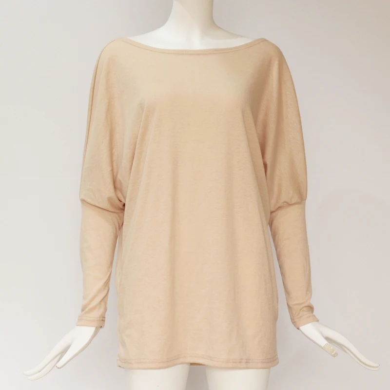 2019 Горячая Распродажа, женские топы, сексуальные длинные рукава летучая мышь, вязаный женский пуловер, Однотонная футболка с круглым