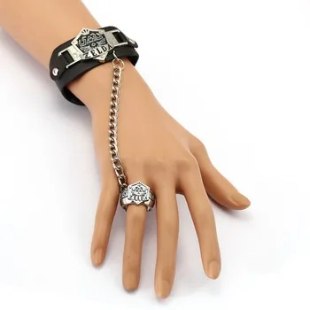 6/pcs MS Jewelry The Legend of Zelda Leather Bracelet Link Charm Bracelets With Ring Game Cosplay Punk Bangle Men Women