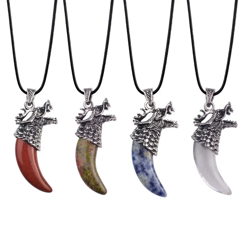 

Men Jewelry Dragon Tooth Natural Stone Pendant Necklace Tiger eye Crystal Sodalite Pendants necklace Lol