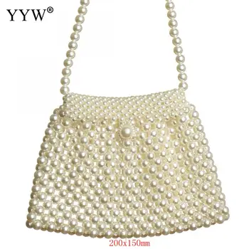 

White Glass Pearl Bag For Women 2019 Fashion Handmade Pearl Purse Clutches Crossbody Bag Hollow Plastic Pearl Small Clutch