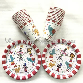 

40pcs/lot Cartoon Creative Circus Disposable 20pcs Plate and 20pcs Cup Set Birthday Circus Party Tablewear Set Party Supplies