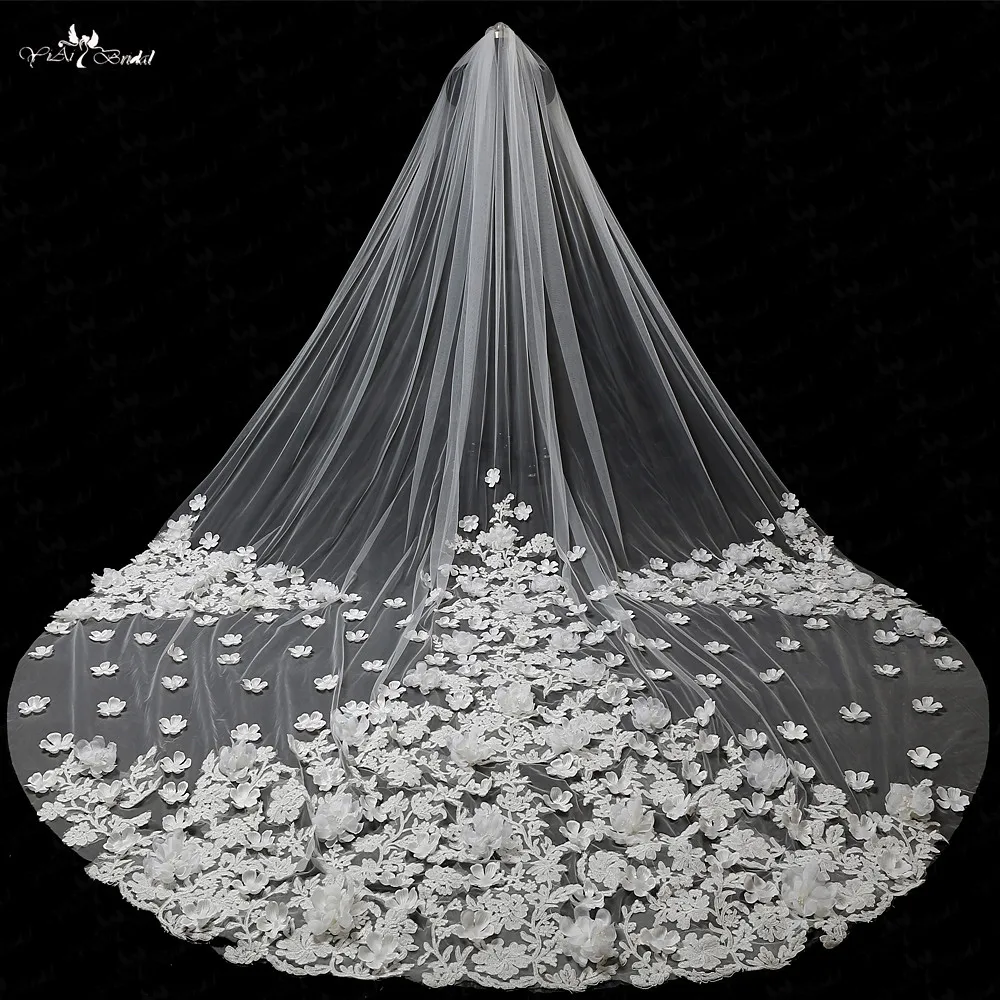 

LZP035 Veil 3.5 Meters Applique 3d Bridal Lace With Flowers
