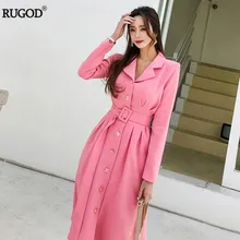 RUGOD однобортное женское плиссированное платье, свободное, одноцветное, элегантное, в английском стиле, шикарное летнее платье, modis femme vestido