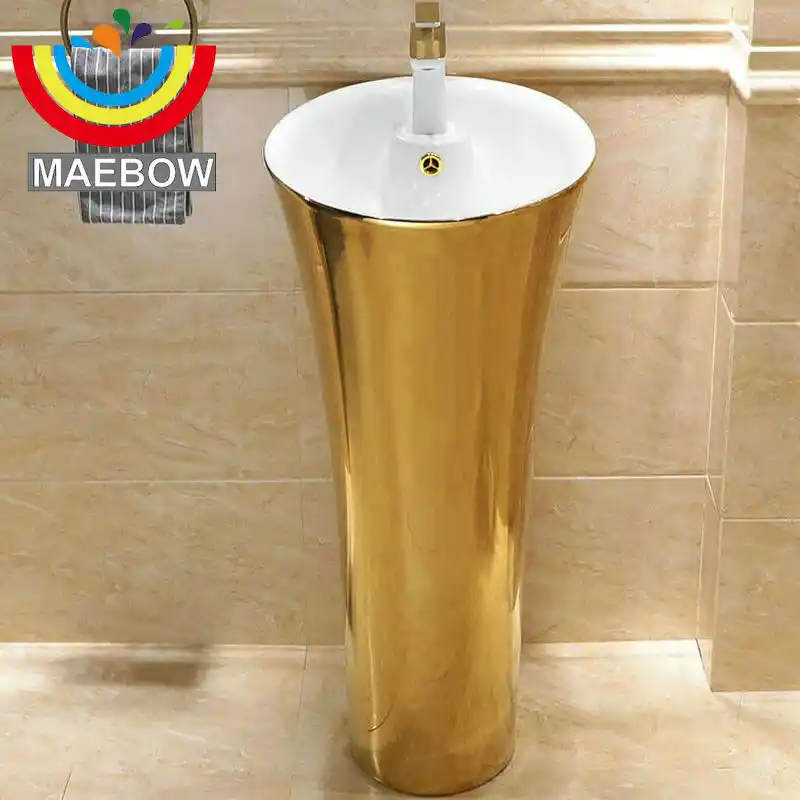 Mosaic Gold Modern Stylish Round Pedestal Sink Ceramic Bathroom Sink