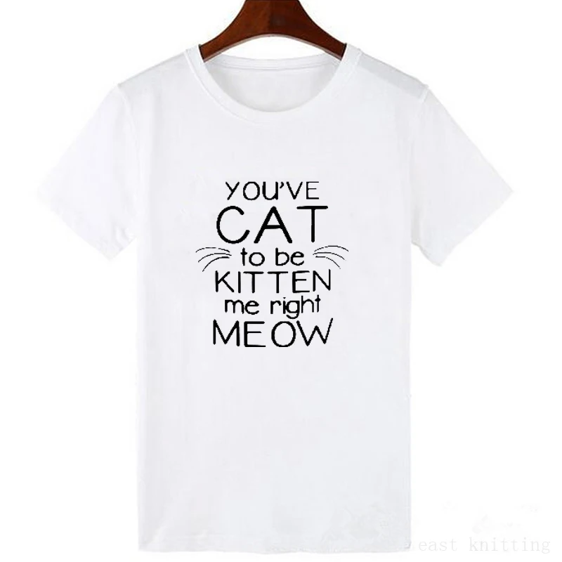 Женская футболка с принтом кота, Повседневная футболка с коротким рукавом, Женская свободная футболка с круглым вырезом, женская футболка, топы - Цвет: WTQ0010-white