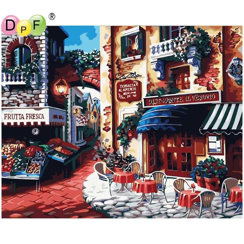 

DPF DIY oil Painting On Canvas Acrylic Small Town Morning By Numbers painting For living room Decor no frame crafts Paint Gift