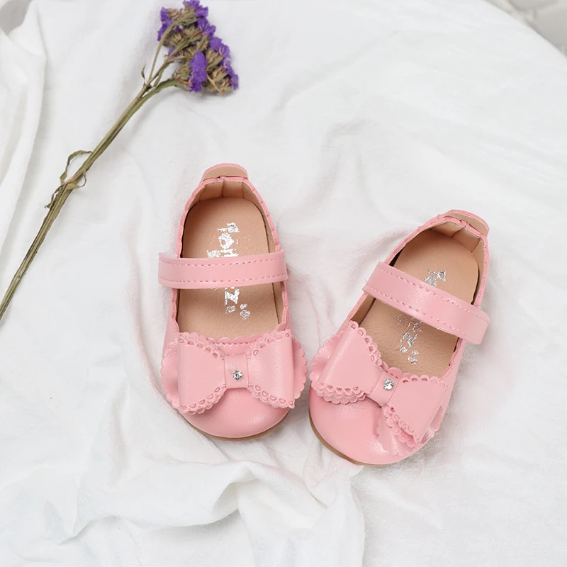 Pink2 Обувь для девочек; коллекция года; сезон весна; обувь принцессы для малышей; кожаные туфли на плоской подошве для девочек; тонкие туфли с бантом для детей; балетки на плоской подошве; 1-4 - Цвет: Pink2