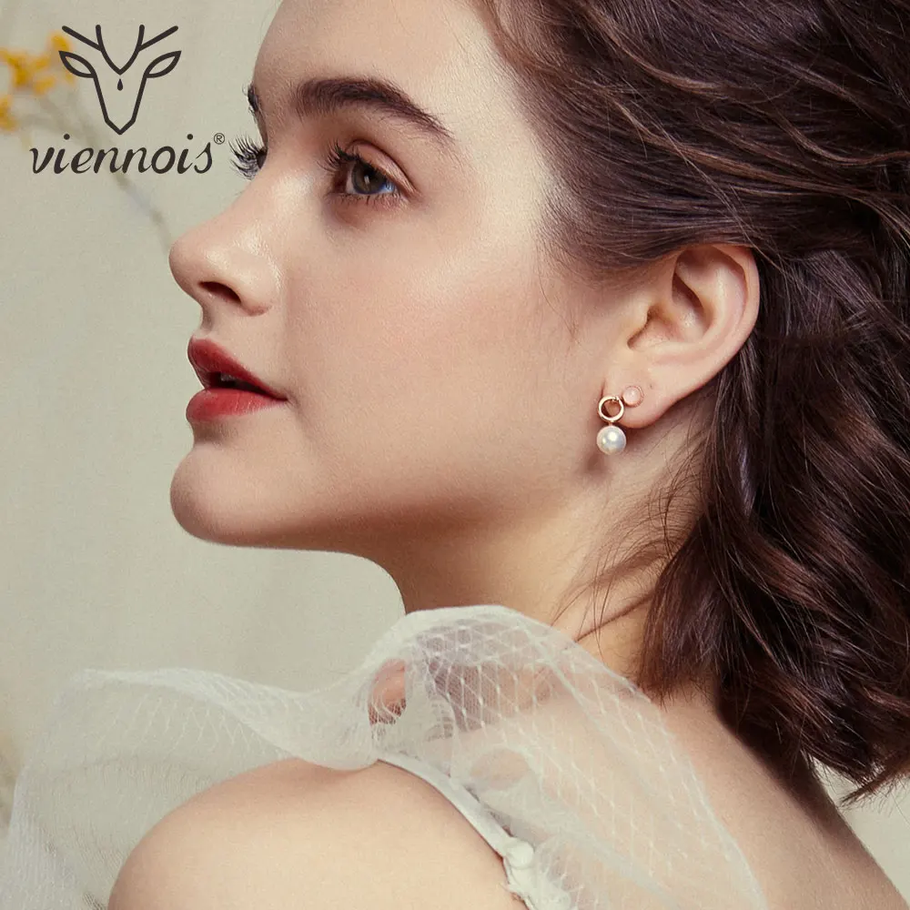 

Viennois Gold /Rose Gold Color Simulated Pearl Dangle Earrings for Women Round Long Earrings