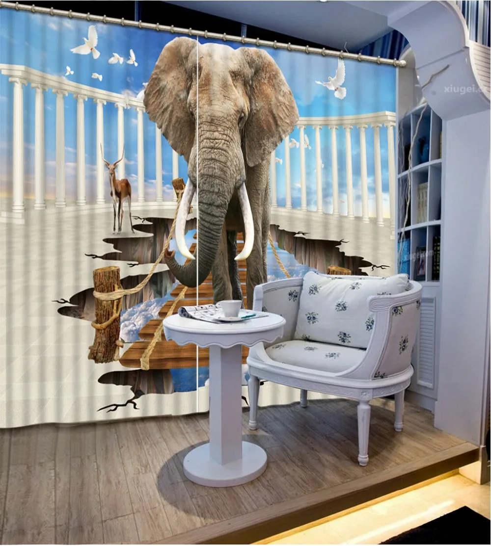 

Modern Home Decoration Blackout 3D Curtain stereoscopic lifelike elephant curtains