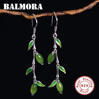 

BALMORA 925 Sterling Silver Enameling Chalcedony Drop Earrings for Women Lady Bamboo Festival Fashion Jewelry Brincos TRS31290