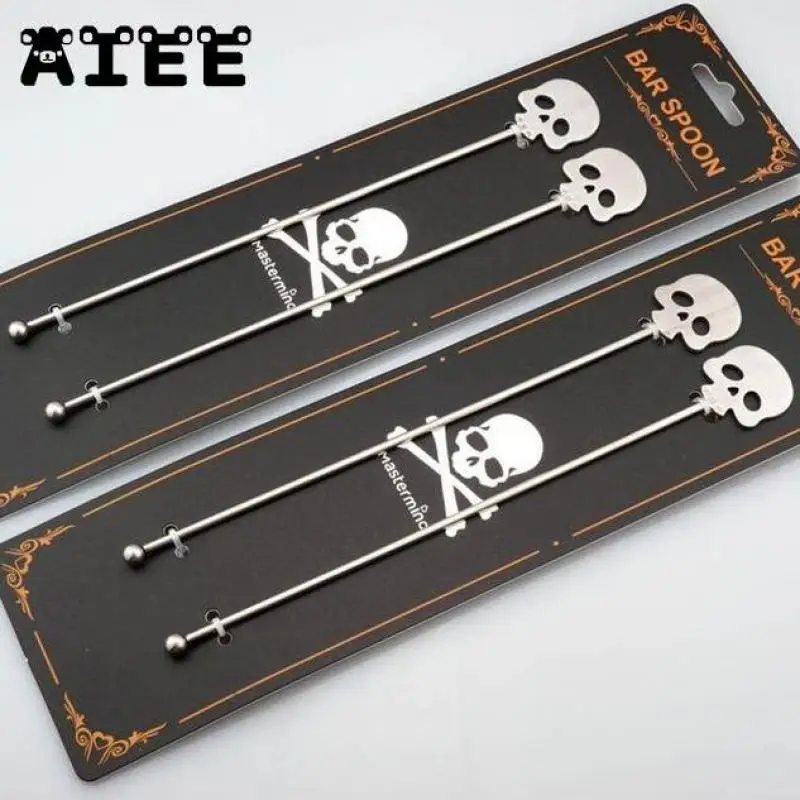

2Pcs Stainless Steel Beverage Coffee Mixers Skull Shape Spoon Swizzle Stick