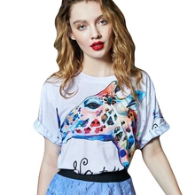 Women Summer White T-shirt 2019 New Tshirt Giraffe Pattern Print Round Neck Short Sleeve Streetwear T Shirt Tops One Size HJ239 round neck stars print body pattern short sleeve men s t shirt
