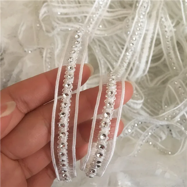 Lace Ribbon 1.3CM Wide Stylish White Black Glitter Beads Handmade Lace Collar Ribbon Edge Trim Bridal Applique Skirt Splice DIY Sewing Decor lace sewing supplies lace sewing accessories lace decoration lace accessories lace garment accessories
