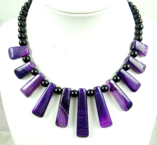 

Wholesale fashion Beautiful stripe purple Ladies Agates Handmade Gem Jewellery Necklace L22