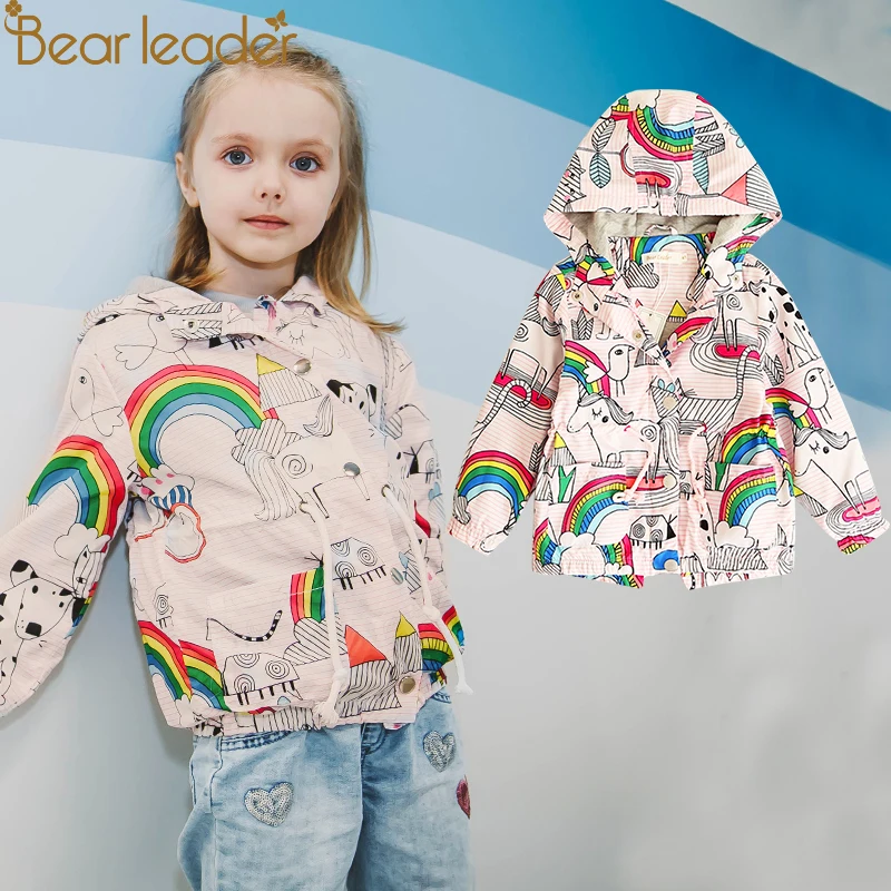 Bear Leader/пальто и куртки для девочек; коллекция года; сезон осень; Брендовая детская одежда для девочек; Верхняя одежда с принтом героев мультфильмов; От 3 до 7 лет с капюшоном