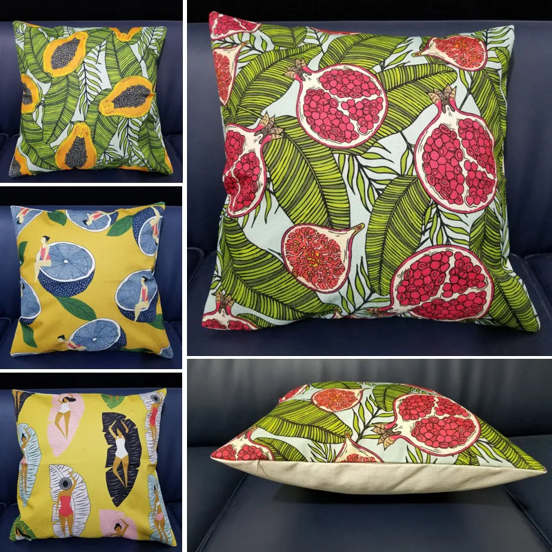 

Plant Fruit Pomegranate Orange Pattern Printed Cushion Cover Cotton Linen For Sofa Seat Home Decor Square Throw Pillow Case