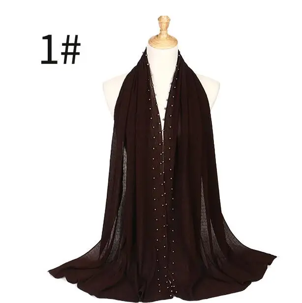 W1 Big size pearl bubble chiffon scarf plain wrinkle soft crumple shawls hijab spring muslim color scarves/scarf 180*70cm | Аксессуары