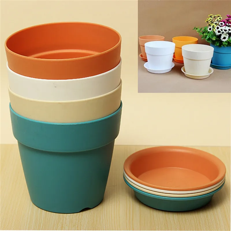 

1 Pc Resin Plastic Flowerpot With Tray Garden Plants Flower Pot
