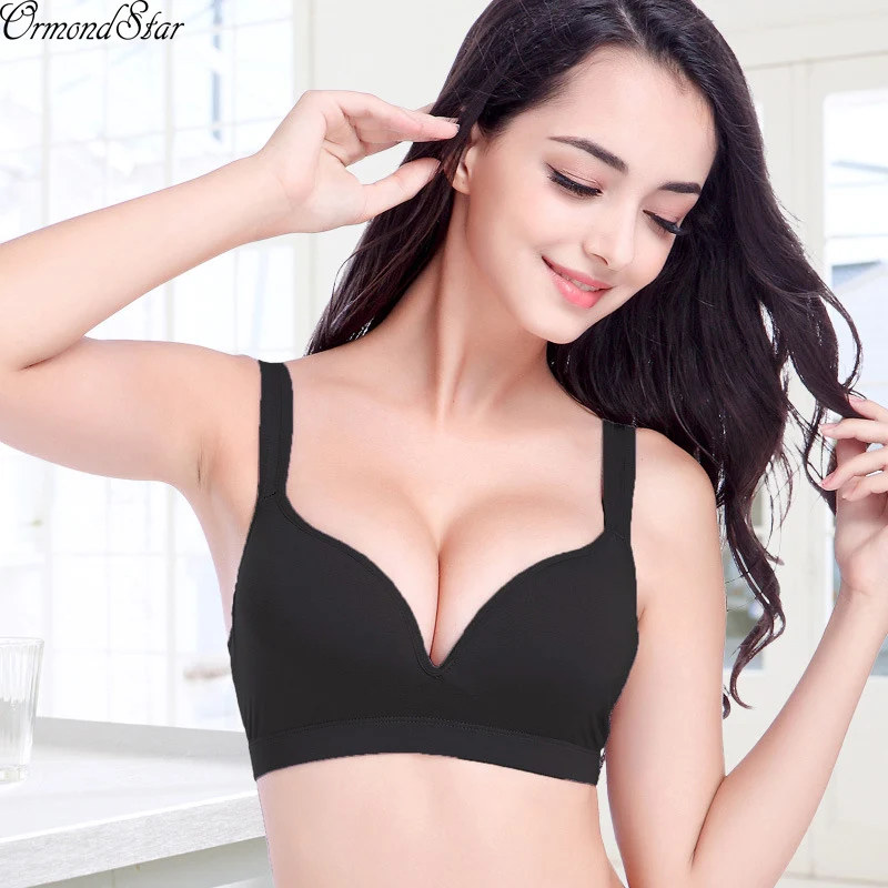 New Women Cotton Modal Stretch Seamless Push Up Bra No Rims 3/4 Cup