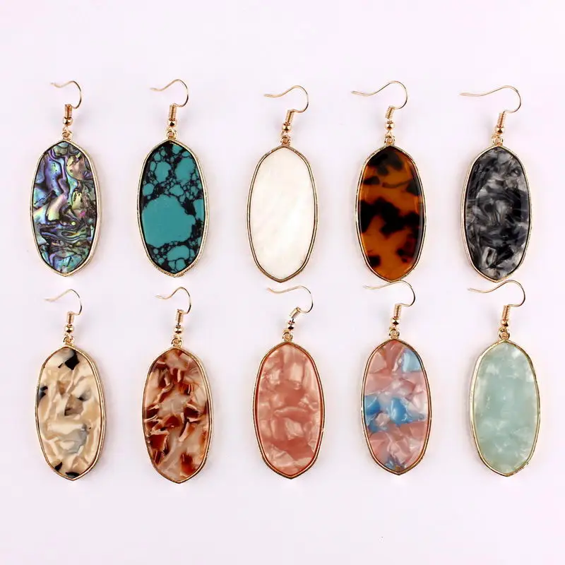 

2018 New Gold Natural Stone Acetate Oval Earrings for Women Fashion Designer Abalone Shell Large Earrings JewelryWholesale