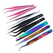 1 шт. Пинцет из нержавеющей стали Хамелеон из нержавеющей стали c радужным пинцет для бровей Наклонный наконечник ресницы на клипсах инструмент для макияжа