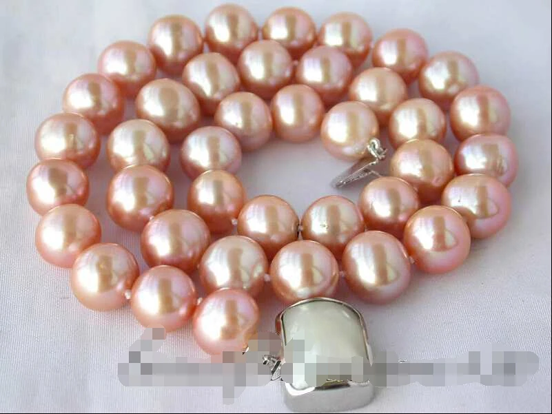 

shipping z2692 Natural 17" 12mm round pink FW pear necklace silver mabe