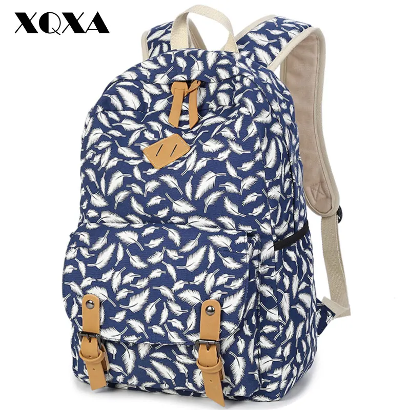 XQXA Feather Printing Girl School Bags For Teenagers Cute Canvas font b Women b font font