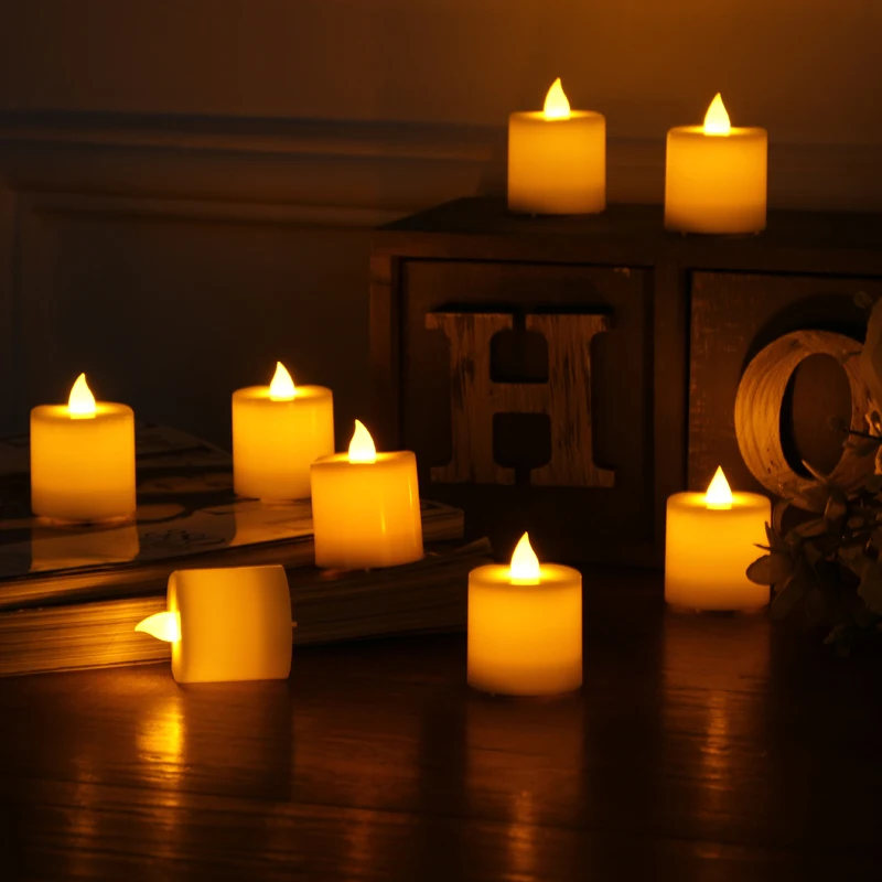 

10 pcs LED Electronic Flameless Candles Yellow Tea Light Simulation Flame Flicker Candle Lamps mini Candles for Wedding Party