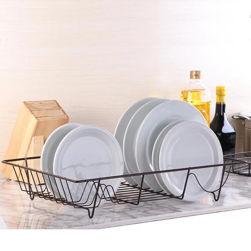 Dish Drainer with Drip Tray Sink Rack With Cutlery Basket Iron Art
