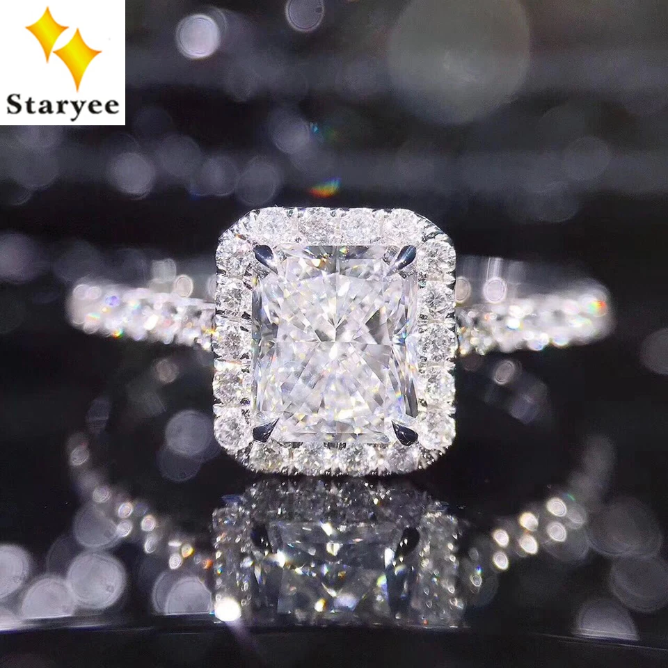 STARYEE 1CT Сияющее Кольцо для помолвки Moissanite Настоящее 18 к белое золото бриллианты