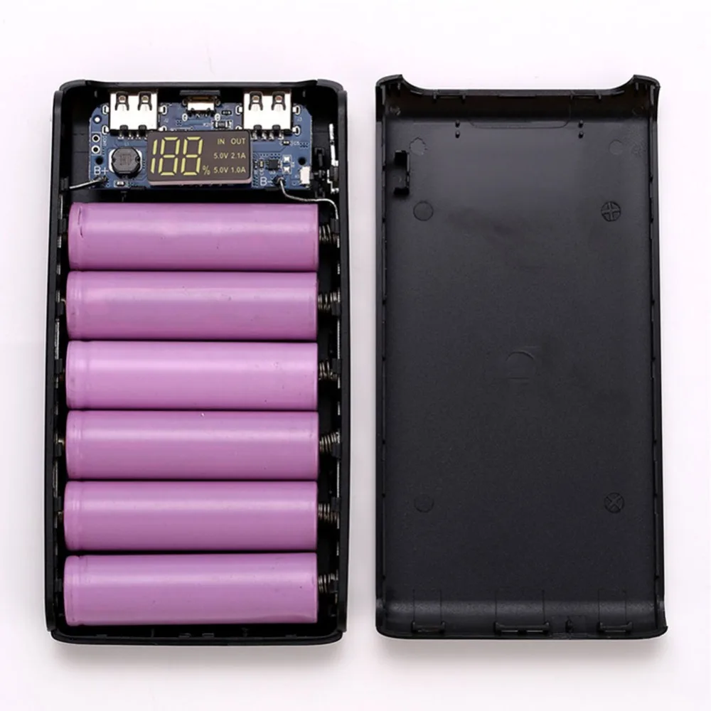 5 V 2A 2USB واجهة TYPE-C 6*18650 بطارية خزان الطاقة مربع الهاتف المحمول شاحن DIY حقيبة لهاتف أي فون xiaomi مع مصباح ليد