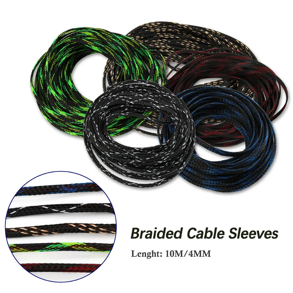 

10m 5 Colors Cable Sleeves 4mm Snakeskin Mesh Wire Protecting PET Nylon Cable Sleeve Wire Mesh Shock For Cable Sets