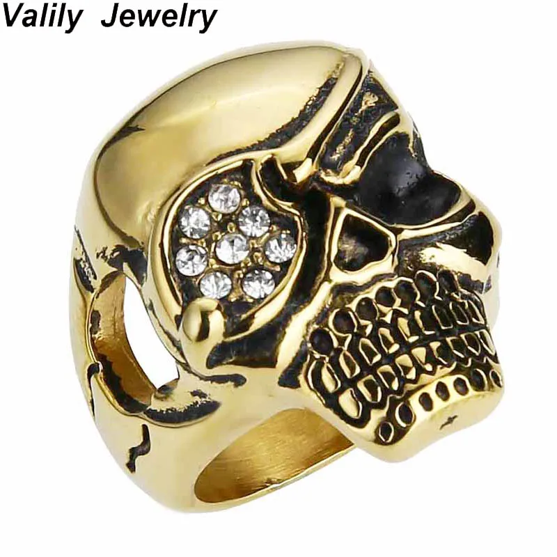 

Valily Men's Cyclops Skeleton Skull Rings Crystal Eye Punk Gothic Biker Casting Stainless Steel Ring Men Jewelry