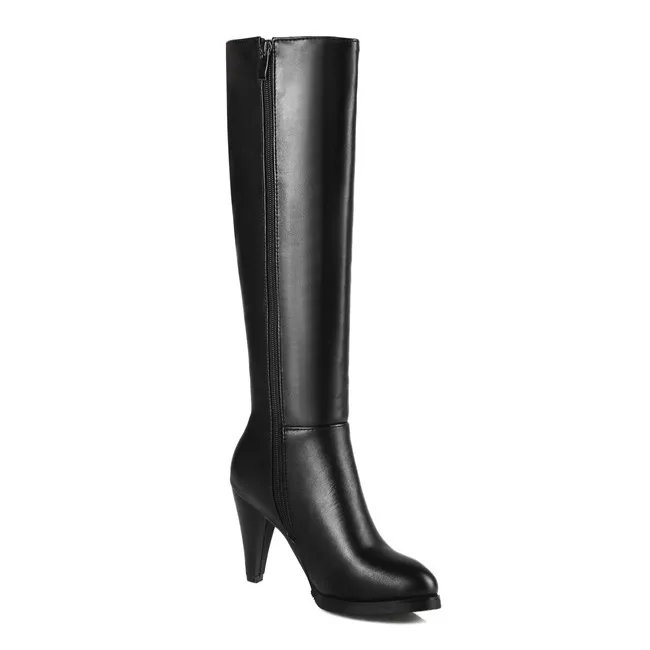 YMECHIC/; зимние рыцарские сапоги до колена на высоком каблуке-шпильке; цвет бежевый, черный; женская обувь; высокие сапоги на молнии; большие размеры; Botas