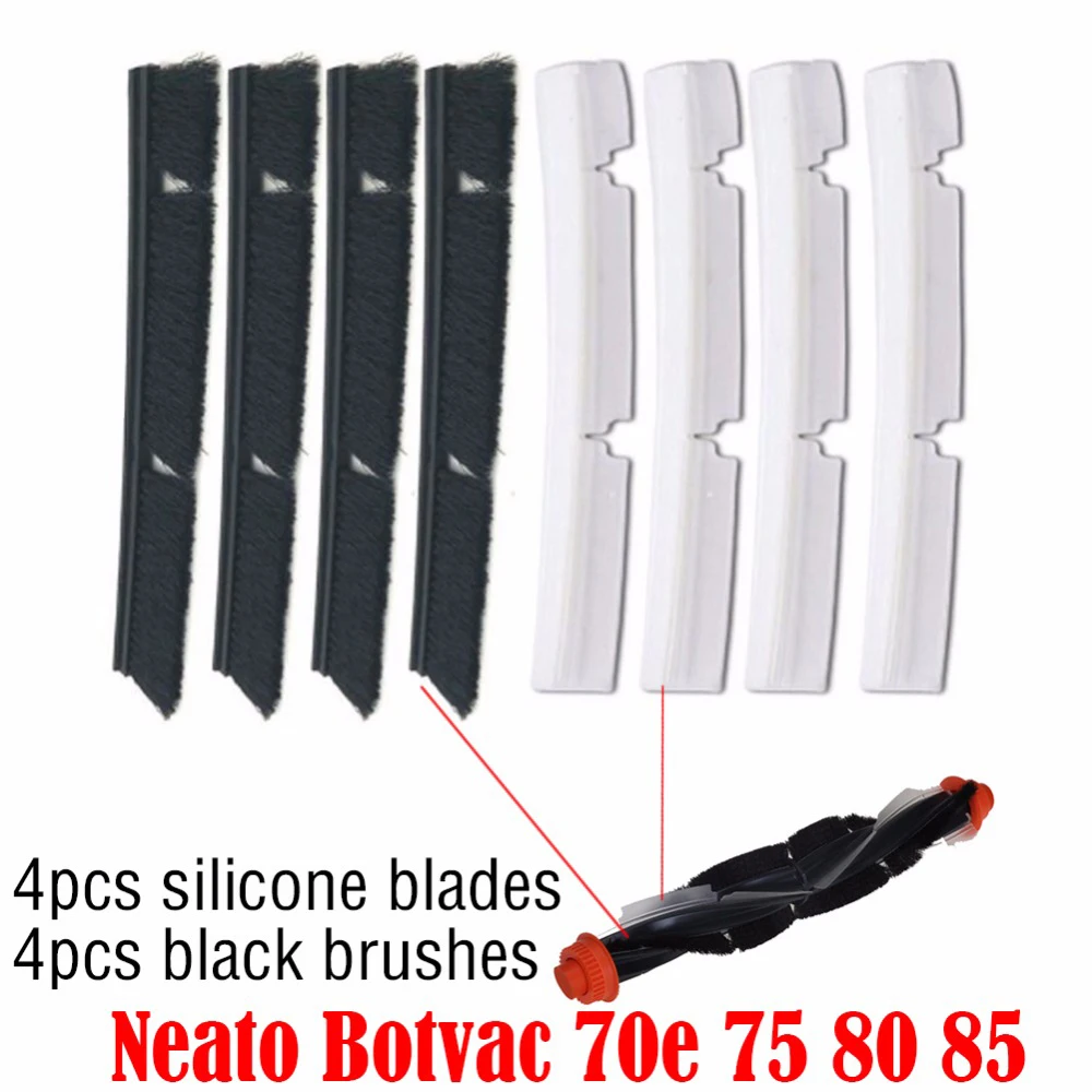 

4 Silicone Blades+ 4 Brushes Replacement for Neato Botvac 70e 75 80 85 all D-Series Connected Vacuum Cleaner Parts accessories
