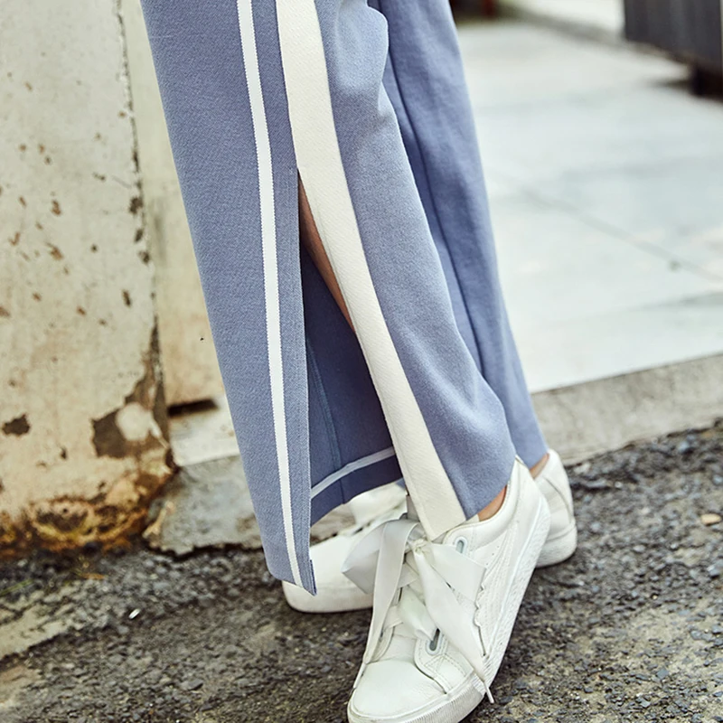 Azul Otoño Artka Claros Ka10081q Azules Casuales Letras Mujer Estampado Detectable De Nuevos Ribbon Split Lisos Pantalones 2018 Rayas Cielo T5w5qxrR
