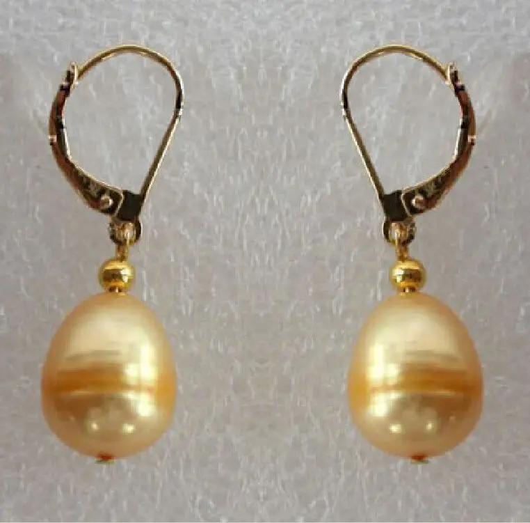 

very beautiful 10-12mm golden South Sea Pearl Earring 14K yellow Gold hook