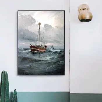 The Lightship at Skagen Reef by Carl Locher Printed on Canvas 1