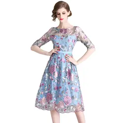 Многоцветковые 2019 Новый сезон: весна–лето платье для женщин элегантные, кружевные, лоскутные сетка вышивка пикантное платье vestidos
