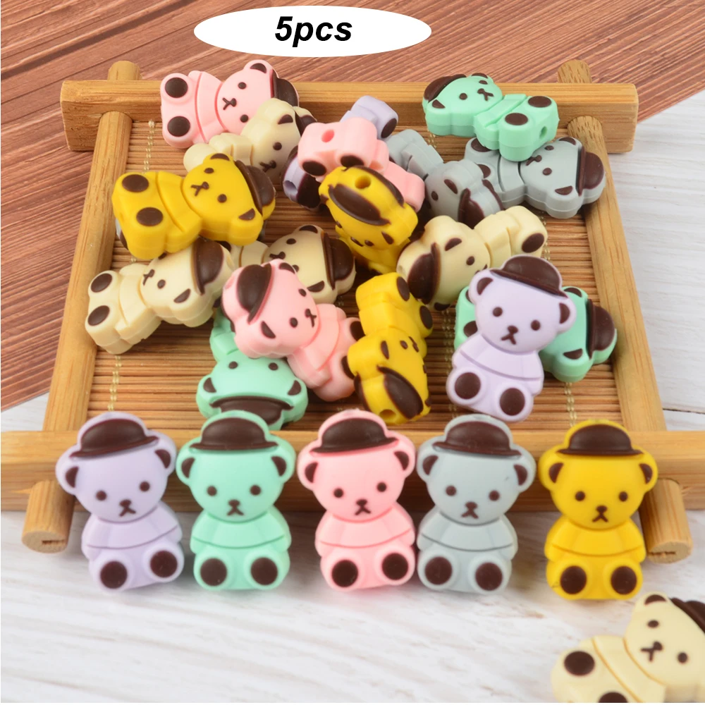

LOFCA 5pcs Mini little Bear Silicone Beads Silicone Food Grade Necklace BPA Free Baby Teething Animal Toy Pacifier Chain Accesso