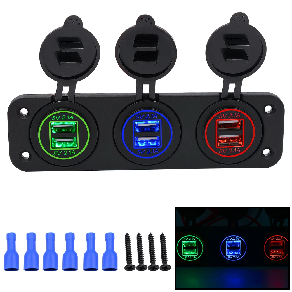 Автомобильный USB транспортного средства DC 12 V-24 V двойные отверстия для получения 6 USB порт Зарядное устройство Мощность разъем 5В 4.2A светодиодный светильник для автомобильной мотоцикл