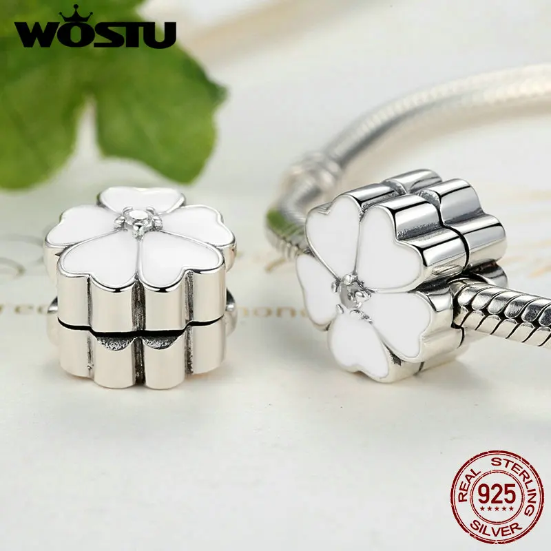 

WOSTU 100% 925 Sterling Silver White Primrose Clip Charm Beads Fit Original Bracelet Authentic Luxury Jewelry Gift FBS288