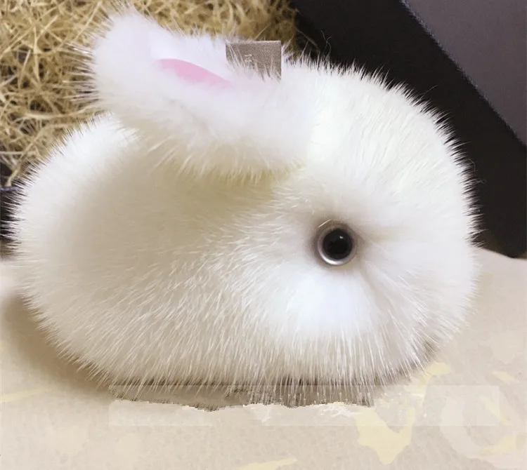 

2017 real mink bunny keychain cute white pompon girl fur keychain bags rabbits trinkets car keychains bunnies keychian fur hare